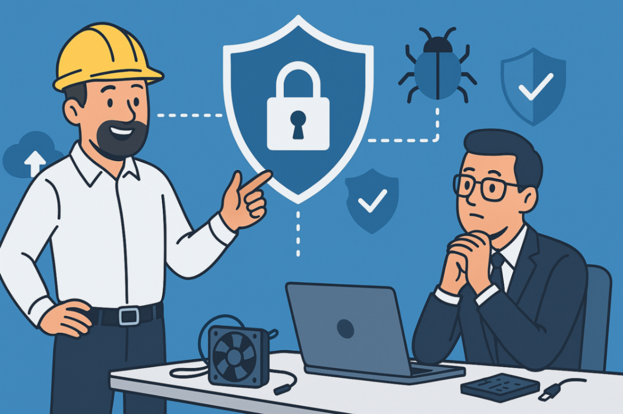 IT Handyman explaining cybersecurity to a client